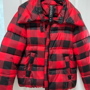 KENDALL+KYLIE Buffalo plaid Puffer Coat.
